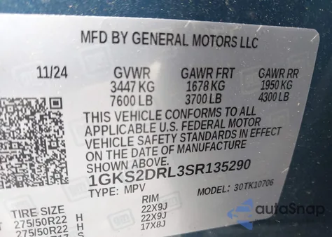 2025 GMC Yukon 4Wd Denali из США, поврежденный, VIN 1GKS2DRL3SR135290